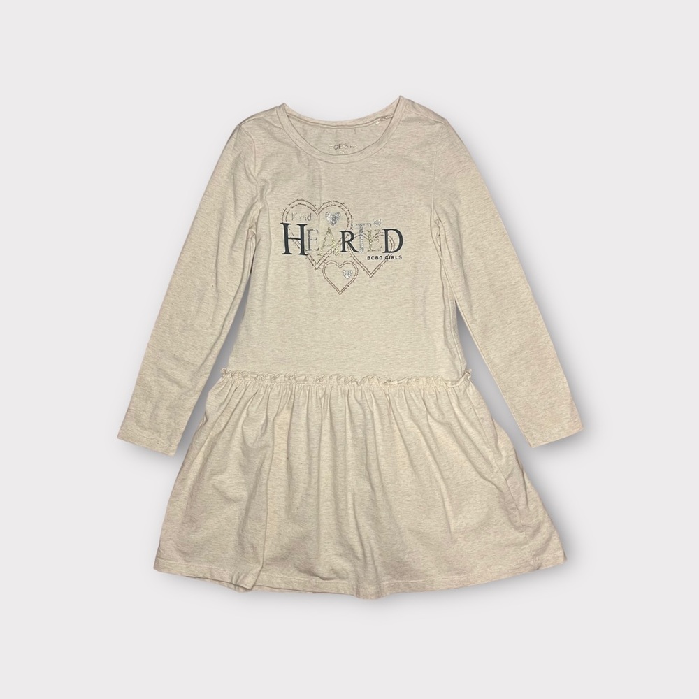 BCBGirls Cream Text Kind Hearted Long Sleeve Dress